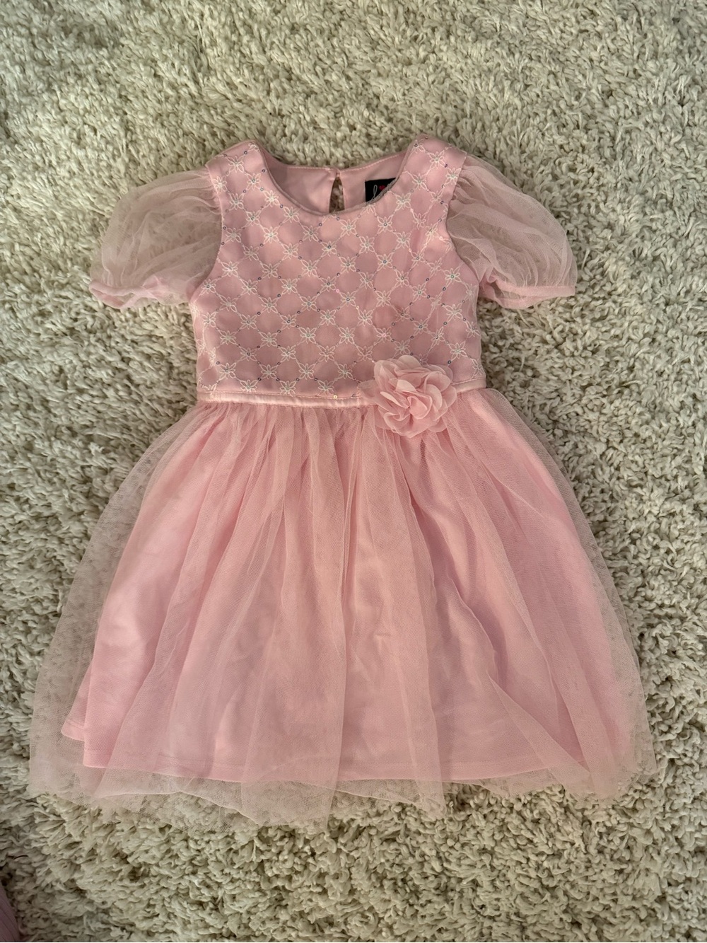 4T Girls Pink Tulle Party Dress with Floral Accent